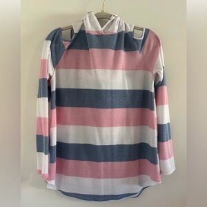 Sew In Love Pink, Blue, and White Striped Hoodie